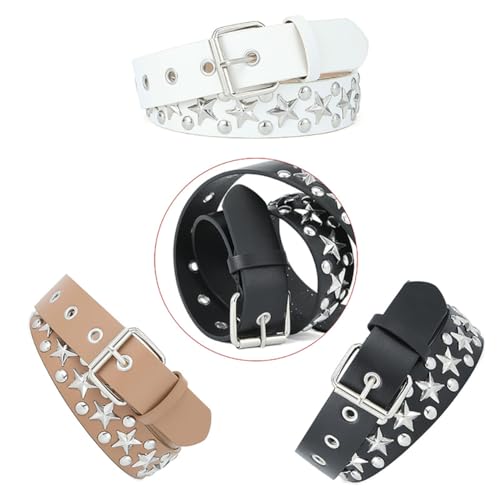 Katutude Women's Studded Belts for Jeans Dresses Pants Faux Leather Belt Classic Metal Buckle Leather Belt Punk Rivet Belt3