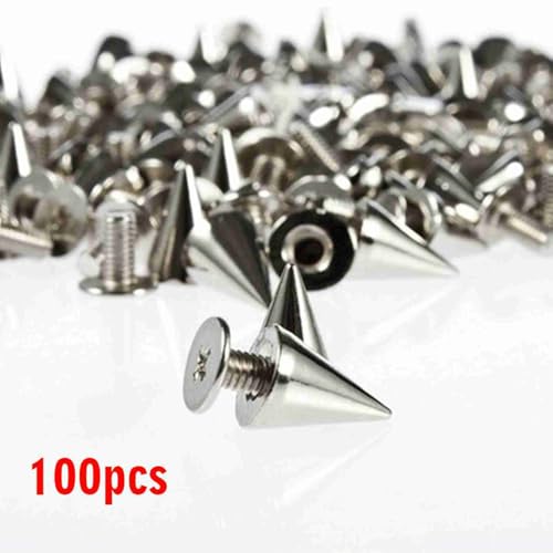 100 Sets Cone Spikes, 7x10mm Silver Metal Screw Back Rivets, Studs And Spikes For DIY Craft Decoration And Punk Clothes Making (2)