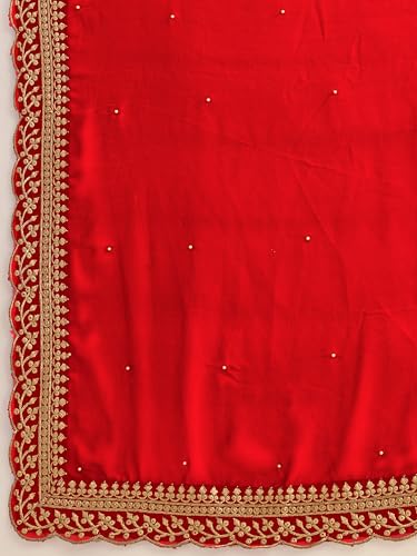 Image of Women's Georgette Embroidery Border Beads work Saree with Blouse Piece