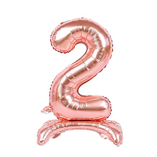 REALMAX32" Rose Gold Standing Digital Number Air Mylar Foil Balloon - 0 to 9 Happy Birthday Party Celebration Decoration Wedding Anniversary Graduation Bachelorette New Year (Number 2)