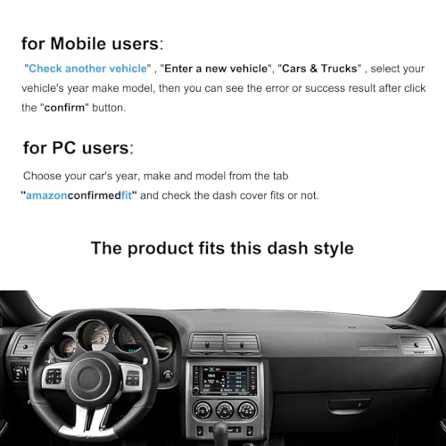 Dash Cover Mat for Dodge Challenger 2008-2014 with Light Sensor w/o Speaker Cutout, Dashboard Pad Carpet Protector K185 (Black)