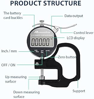 Digital Thickness Gauge 0.001mm/0.00005" | 0-12.7mm/0.5" Electronic Micrometer Thickness Meter with LCD Display, Unit Conversion, Storage Case, Extra Battery