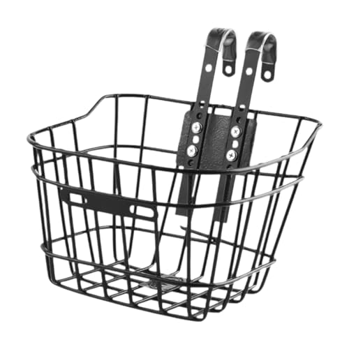 Cesta de bicicleta para niños, decoración frontal, alambre de hierro, cesta de ciclismo para niños y niñas, al aire libre, 23 x 18,5 x 14 cm, negro, 23 x 18,5 x 14 cm