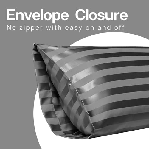 Image of MR&HM Satin Body Pillow Cover, Soft and Breathable Body Pillow Case with Envelope Closure, Cooling and Silky Long Pillowcase for Hair and Skin,Grey (20x54, Dark Grey Striped)