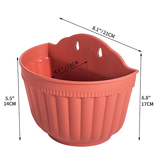 ORIMERC 4 Pack Brick Red Wall Hanging Planters for Indoor Outdoor Plants, Hanging Plant Holder with Drainage Hole, Fence Balcony Planters Railing Hanging Pot, Plant Wall Mount Decor with Hooks/Screws