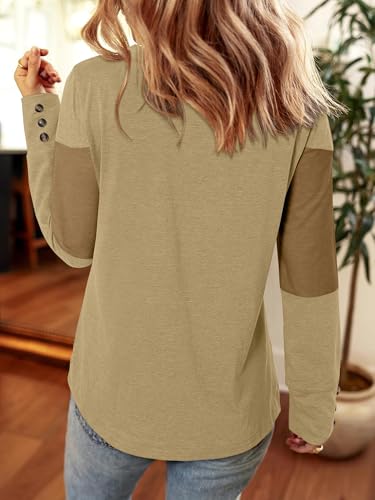 KISSMODA Long Sleeve Shirts for Women Color Block Tops Tunic Light Weight Sweaters Fall Fashion 2025 V Neck Blouse4