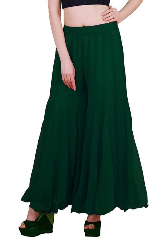 Kvish Regular Loose Fit Solid Colour Georgette Flared Sharara Palazzo for Women (Bottle Green-XX-Large) offers donot miss Kvish Regular Loose Fit Solid Colour Georgette Flared Sharara Palazzo for Women (Bottle Green-XX-Large) offers donot miss