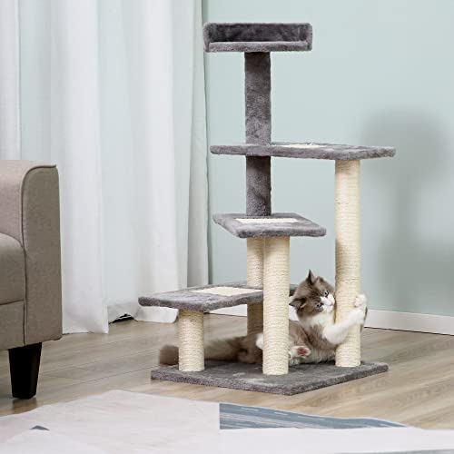 Torre para gatos PawHut 40" 5 niveles gris miniatura 2