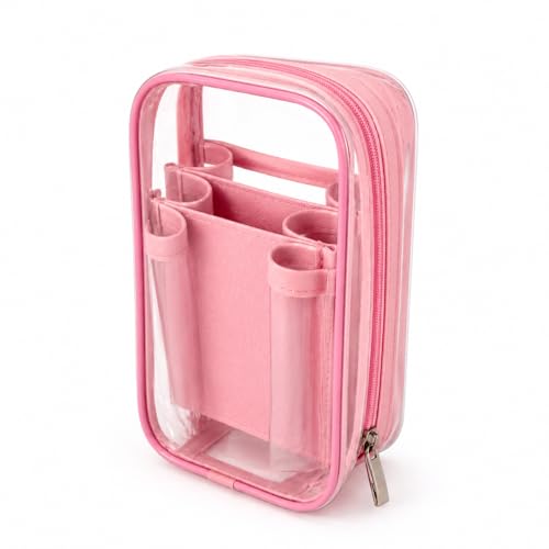 Estojo Escolar Transparente PVC com Divisória e Zíper na cor rosa