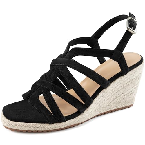 Aomigoct Wedge Sandals for Women Dressy: Comfortable Casual Work Espadrille Wedges - Ladies Summer Outdoor Walking Shoes