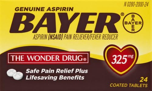 Bayer 325Mg Aspirin Coated Tablets, 24 Count (Exp: 03/2025)
