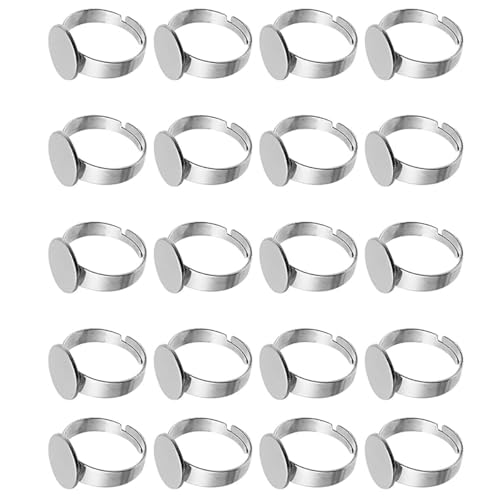 Visxcnu 20pcs Base Anillos Ajustable Base Componentes Joyas Anillo 12 mm Componentes de Anillos de Dedo ajusTALEs fornituras Base de Anillo Almohadilla Plano y Redondo para la Toma de Anillo