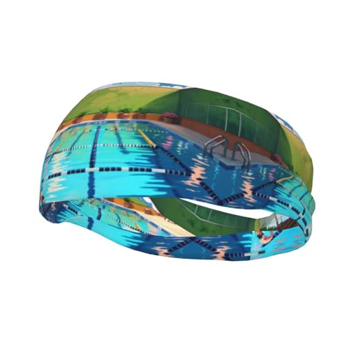 Banda deportiva decorativa para el sudor WHJSSF Flamingo y piscina, impresión elástica que absorbe la humedad, adecuada para ciclismo, yoga, correr