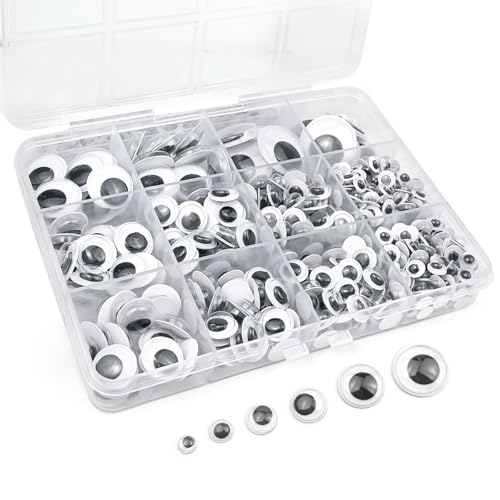 FKEYTO 600 Stücke Selbstklebende Wackelaugen, 6mm 8mm 10mm 12mm 15mm 20mm Googly Eyes Assorted Sizes