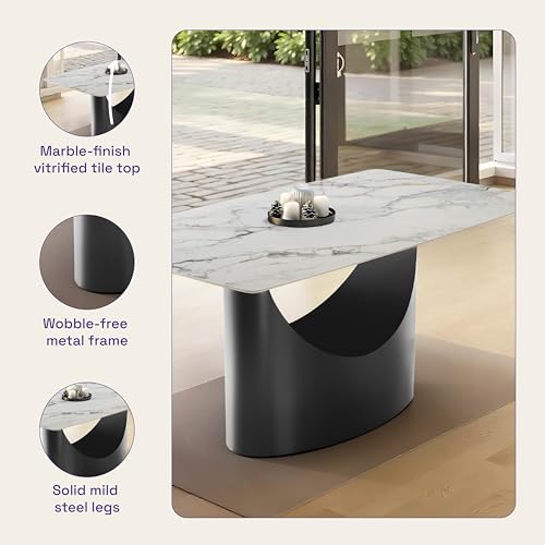 Image of Wakefit Taco Dining Table - 6 Seater Marble Finish Top