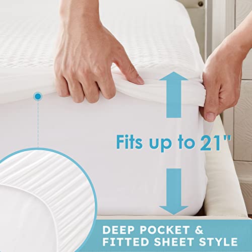 Cozymaker Queen Size 100% Waterproof Mattress Protector，Premium Bamboo Mattress Cover 3D Air Fabric Smooth Soft Breathable Mattress Pad Cover Noiseless Washable, 8-21" Deep Pocket (White, Queen) #TOP3