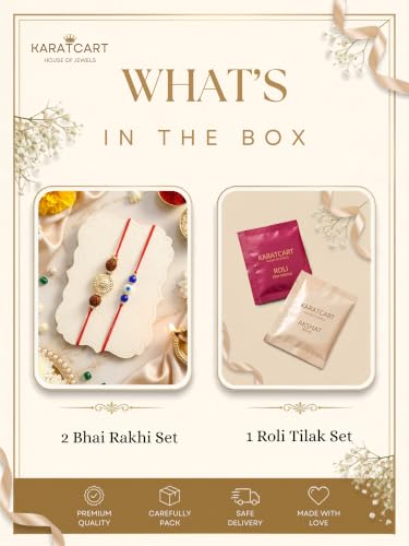 Image of Karatcart Rakhi for Brother Gold-Plated Kundan Rakhi Set of 2 with Roli Chawal