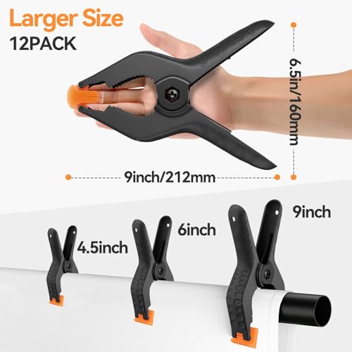 Image of EMART 12 Pack Heavy Duty Spring Clamps 9 Inch Plastic Large Professional Backdrop Clips Clamps for Backdrop Stand, Photography Studio, Balloon arch, Photoshoot, Woodworking, Crafts, Pool Cover