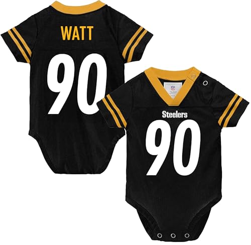 Image of TJ Watt Pittsburgh Steelers #90 Black Newborn Infants Team Color Home Creeper Bodysuit Player Jersey