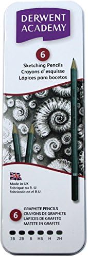 Derwent 2301945 Academy Graphite Sketching Pencils, Tin Box, 6B-5H Degrees, , Multicolor,Set of 6
