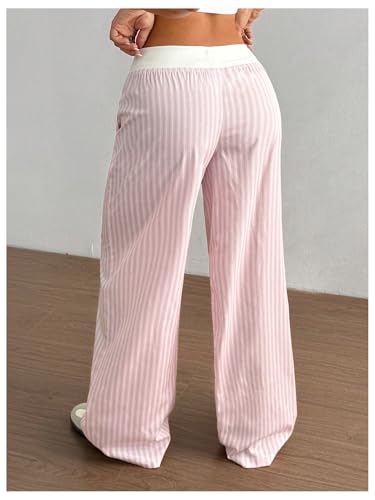 Milumia Women's Colorblock Striped Long Pants Bow Tie Button Front Loose Fit Casual Pants3