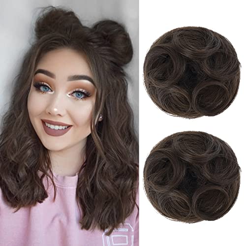 REECHO Space Bun Hair Piece, 2 PCS Mini Claw Clip in Messy Bun Hair Pieces & Cat Ears Hair Bun Extensions Wig Accessory Updo Hairpieces for Women