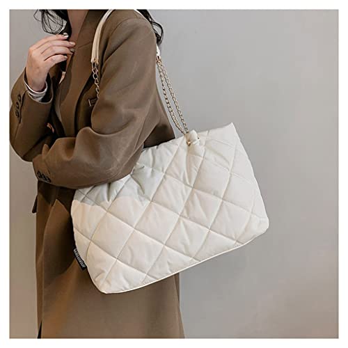 Image of GRPKSSIB Quilted Tote Bag Soft Nylon Shoulder Bag Lightweight Puffer Padding Handbag Puffy Hobo with Chain for Women