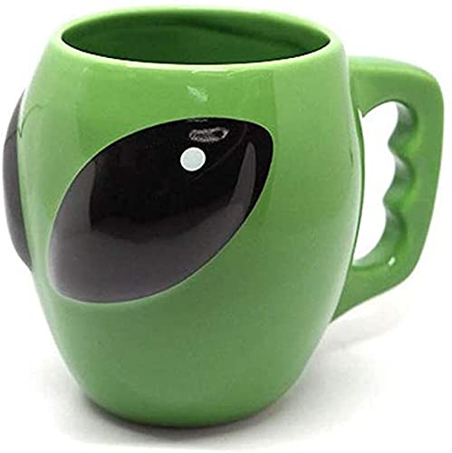 Tasse en céramique de 400 ml, motif Alien en 3D, motif dessin animé, cool et mystérieux, en forme d'OVNI visible, pour Noël, pour les enfants, les amateurs de fête, 368,5 g (vert) Cover