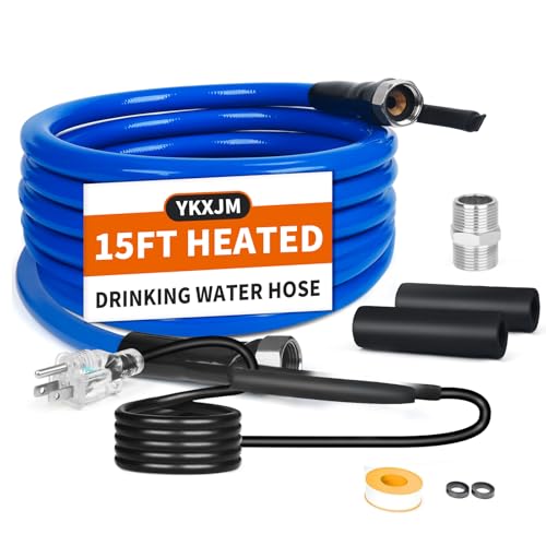 YKXJM 15FT-100FT Heated Water Hose for RV,Heated Drinking Water Hose with Thermostat,Lead and BPA Free,1/2' Inner Diameter,Temperatures Down to -40°F Self-Regulating White Appearance (15FT)