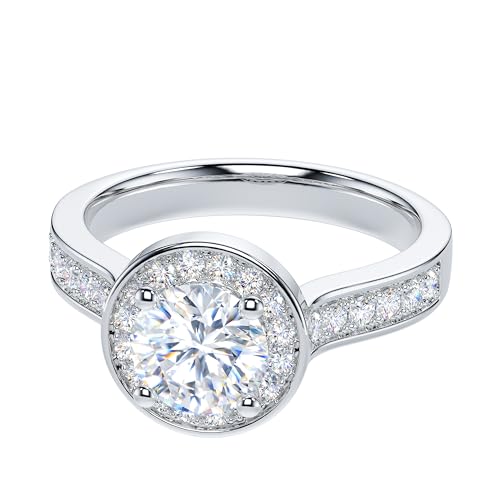 THELANDA 1CT Genuine Moissanite or Simulated Diamond 10mm Diameter Halo Classic Promise Engagement Ring For Women3
