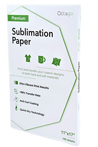 Octago Premium Sublimation Paper (11x17 Inches) Dye Sublimation Heat Transfer Paper works with Sublimation Blanks, Sublimation Ink, & Light Poly Fabrics (100 Sheets)