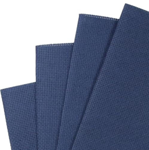 Image of KCS 4 /6 pc of 12 inch x 18 inch 30cmx45cm 16 Count Cotton Aida Cloth Cross Stitch Fabric (Navy Blue, 4 pc)