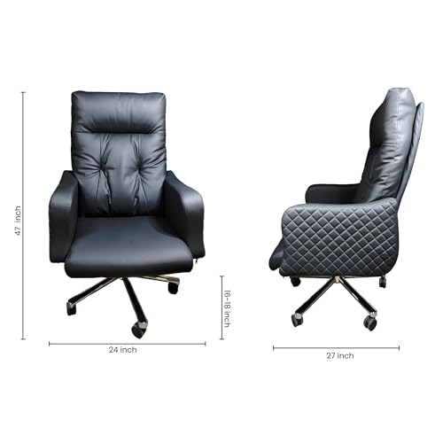 Image of Lakdi The Furniture Co High Back Faux Leather Comfortable Executive Chair & Revolving & Recliner Chair | Director and Executive Chair | Metal Base - Black Color (111013163 Black)
