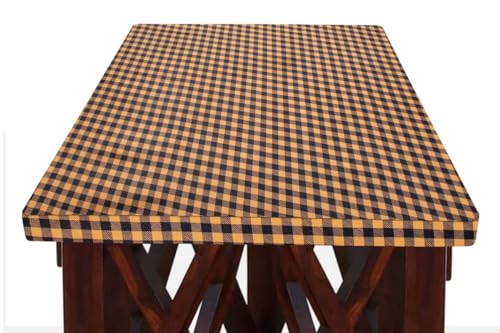 Image of The Furnishing Tree Elastic Rectangular Dining Table Cover WxL 36x63 in Inches Polyester Checkered Pattern Brown