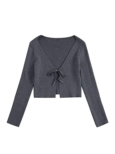 Image of Floerns Women's Tie Front Long Sleeve Rib Knit Shrug Sweaters Cardigan Crop Top