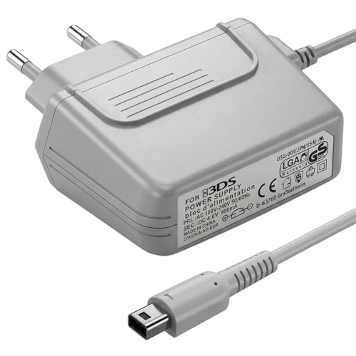 Sanicata Ladegerät für Nintendo 3DS XL, 2DS, DSi, AC Power Adapter kompatibel mit New 3DS XL, New 3DS, New 2DS XL, New 2DS, 2DS XL, DSi XL,Reise Charger Kabel Ladegerät-Grau
