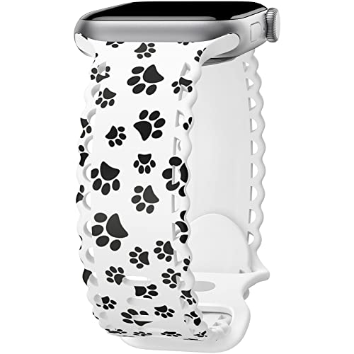 Image of Compatible with Apple Watch Band 41mm 40mm 38mm 49mm 45mm 44mm 42mm Women Girl, Paw Print Lace Hollow-out Soft Silicone Sport Bands For iWatch Ultra SE Series 10 9 8 7 6 5 4 3 2, Paw-38