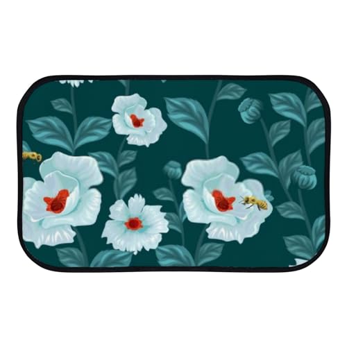 Nuansexi Bathroom Rugs Blue Flowers Pattern Floor Mats Non Slip Bathmat Doormat Tub Mat Coral Velvet Absorbent Entrance Carpet Mats Machine Washable Bedroom Decor