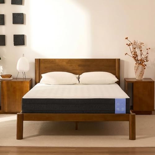 Image of FLEXISPOT Hako Japanese Joinery Bed Frame & 10 inch Cooling Gel Memory Foam Mattress Set, Solid Rubberwood Queen Bed with Storage Headboard, IAS&SGS Certified, No Tools Assembly, 10-Year Warranty, Walnut