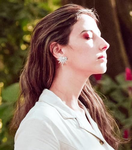 Rhinestone Silver Statement Earrings, Star Stud Earrings Fashion Design2