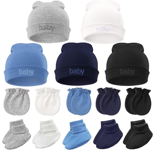 Image of BQUBO Newborn Baby Hat Mittens Socks Set Infant Cotton Beanie Gloves Thick Warm Socks for 0-6 Months Boys Girls