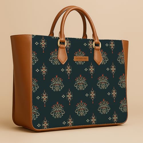 Image of The Purple Tree Handcrafted Women's Tote Bag with Vegan Leather Handles & Indian Prints, Shoulder Tote Bag and Handbag for Office and College (Pack of 1)