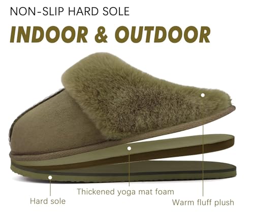 Image of KuaiLu Womens Cozy Memory Foam Slippers Ladies Fuzzy Faux Fur Lined Warm Arch Support House Shoes Slip on Comfy Winter Scuff Indoor Outdoor Rubber Hard Sole