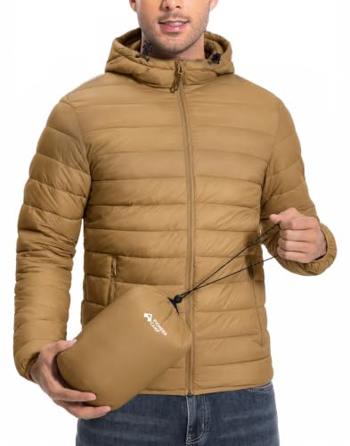 Image of Pioneer Camp Mens Lightweight Packable Puffer Jacket Hooded Insulated Thermal Puffy Winter Jackets for Running Travel