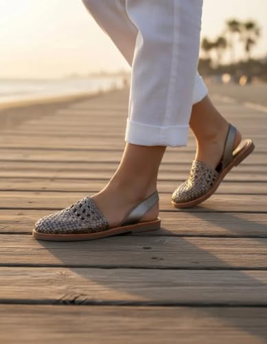 Image of Macarena Collection Women's Leather Huarache Sandals, Closed Toe Woven