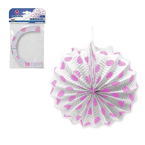 Farolillo de feria típico andaluz sevillano color blanco con lunares rosas pack de 12 unidades