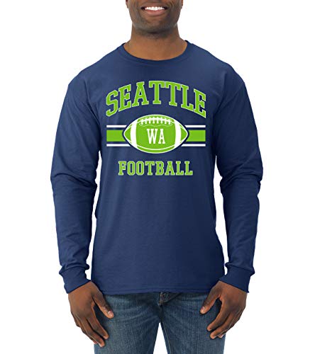 Wild Bobby City of Seattle SEA American Football Fantasy Fan Sports Mens Long Sleeve Shirt, Navy, Large