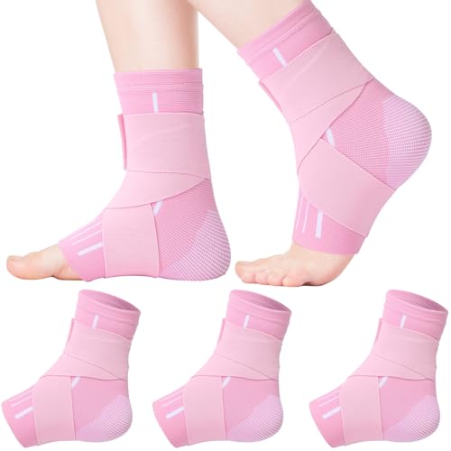 Image of Tarpop 1 Pair Ankle Brace for Kids Compression Ankle Sleeves Adjustable Foot Support Brace Elastic Guard for Children Boys Girls Sports Running Jogging Dance Fitness Gymnastics(Light Pink,Small)