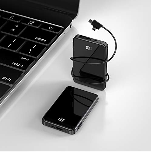 Power Bank with 20000mAh Battery Charger Self-contained Line Fast Charge Power Bank Ultra-thin and Compact 114x70x18mmMulti-U output, Screen Digital Display, Fast Charging Compact Portable Phone Charg