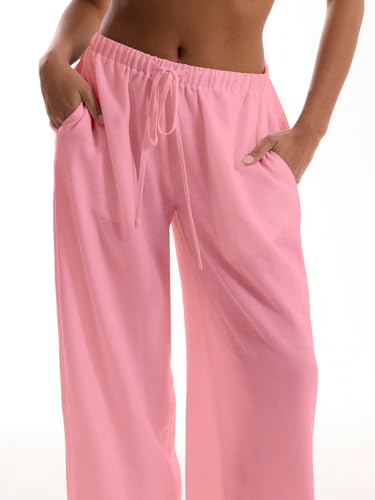Image of RoseSeek Women's Beach Cover Ups Wide Leg Loose Linen Pants Swimsuit Coverup Summer Vacation Outfits 2026